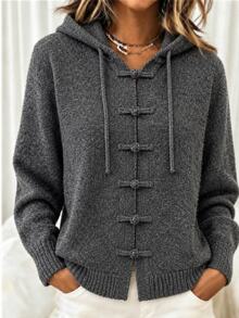 Zayélia Women's Solid Color Casual Versatile Daily Wear Hooded Cardigan - Grey - View 2