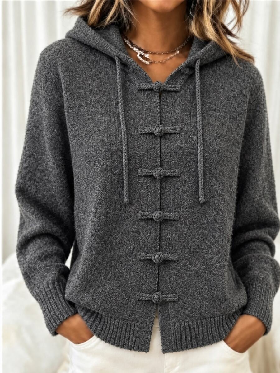 Zayélia Women's Solid Color Casual Versatile Daily Wear Hooded Cardigan