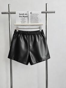 GlowEve CURVE Plus Size Fashion PU Leather Street Style Studded High Waist Leather Shorts - Black - View 2