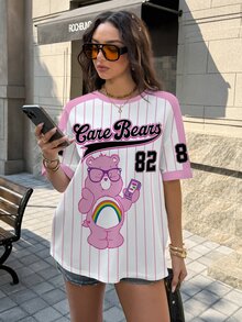 SHEIN X Care Bears 女款字母與卡通印花休閒日常短袖T恤 - 白色 - 查看 3