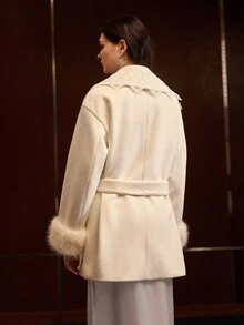 MOTF PREMIUM LACE LONG SLEEVE CROPPED WOOL JACKET - White - View 3