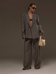 MUSERA Grey Oversized Baggy Long Blazer Fall Autumn Winter Cool Style Outfits - Grey - View 2