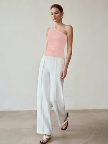 MOTF PREMIUM ONE SHOULDER CONTRAST BINDING SLIM FIT TOP - Pink - View 3