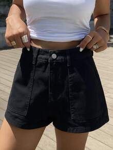 DAZY 女款夏季超短 A 字版休閒街頭性感牛仔短褲 - 黑色 - 查看 6