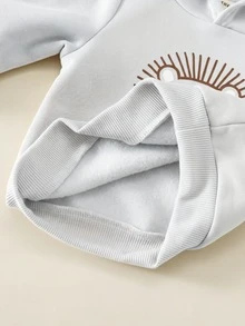 SHEIN 中性嬰兒男/女嬰 3件組秋冬加厚抓絨內裡休閒可愛獅子圖案衛衣套裝與棉墊背心外套套裝，多件套裝，男嬰衣裝套裝，男嬰秋冬衣裝，柔軟復古加厚外套 - 淺灰色 - 查看 5