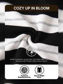 CosyJoli Plus Size Cardigan, Knit Top, Short Sleeve Spring/Summer Casual Elegant Women's Striped Top, Office Wear Air Conditioning Fall/Winter - Multicolor - View 7