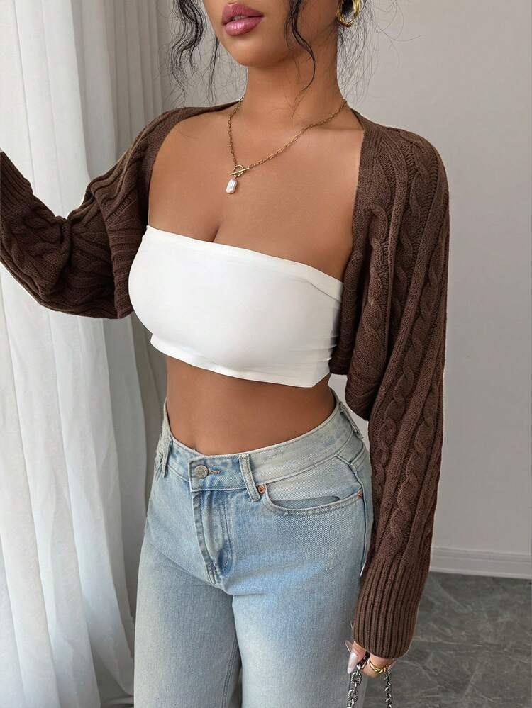 Rafferiza Women's French Fall/Winter Going Out Casual Versatile Solid Color Cropped Cardigan - Coffee Brown - View 6