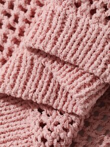 Dazy Plus Korean Style Bow Contrast Color Fitted Square Neck Long Sleeve Hollow Out Sexy Vacation Spring Autumn Thin Knit Sweater - Pink - View 8