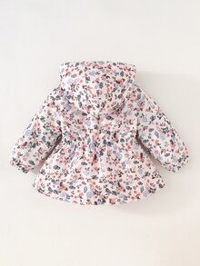SHEIN 女嬰編織碎花仿皮草內裡連帽休閒夾克 - 彩色 - 查看 2