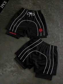 Gym Rark Men's Letter Print 2 In 1 Casual Daily Travel Sports Shorts - Multicolor - View 1