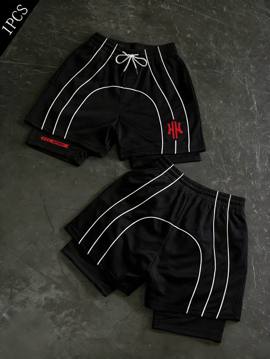 Gym Rark Men's Letter Print 2 In 1 Casual Daily Travel Sports Shorts - Multicolor - View 1