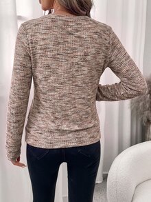 Editum 女款優雅淡粉色華夫格紋方領套頭運動衫，適合秋季休閒通勤早午餐運動上衣，適用秋冬春季與復活節，Y2K風格 - 彩色 - 查看 2