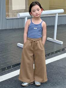 Dazy Kids 女童秋季服飾 彈性腰針織長褲 - 駝色 - 查看 5
