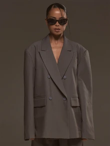 MUSERA Grey Oversized Baggy Long Blazer Fall Autumn Winter Cool Style Outfits - Grey - View 1