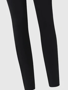 SHEIN 青少年女孩高腰彈性緊身內搭褲 極簡寬鬆運動風 純黑色百搭柔軟瑜伽褲 貼身運動緊身褲 皮拉提斯 - 黑色 - 查看 3