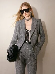 MOTF PREMIUM WOMEN'S SINGLE-BREASTED SLIM FIT COMMUTER BLAZER - Dark Grey - View 7