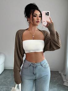SHEIN Raffinéa 女款純色長袖休閒開襟衫 - 巧克力棕 - 查看 4