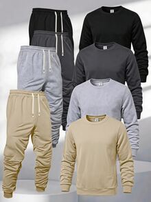 SHEIN 4件組兒童青少年男孩休閒運動學院風多功能純色保暖內裡長袖運動衫，適合通勤、上學、日常休閒外出與運動，秋冬款 - 彩色 - 查看 1