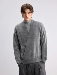 RONVEXI Men's Solid Color Casual Versatile Daily Wear Cardigan - Grey - View 4