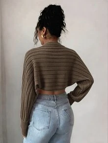 SHEIN Raffinéa 女款純色長袖休閒開襟衫 - 巧克力棕 - 查看 2