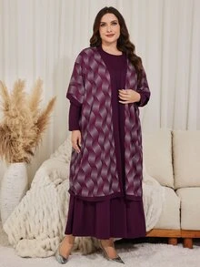 Lacomfia طقم نسائي من قطعتين كارديجان بأكمام طويلة وياقة دائرية بنقشة زهور، كاجوال بسيط وعملي للاستخدام اليومي، خريف/شتاء، لون برغندي، مقاسات كبيرة - عنابي اللون - مشاهدة 4