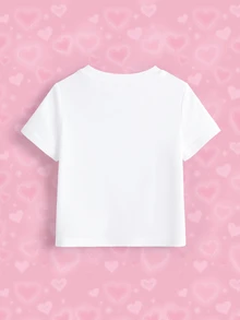 THE POWERPUFF GIRLS X SHEIN Atasan Kasual Lengan Pendek Leher Bulat Motif Kartun untuk Bayi Perempuan - Putih - View 5