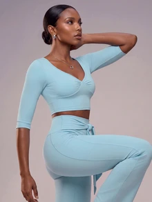 Zivah Women's Solid Color Long Sleeve Top And Pants Casual Daily Sports Set - Blue - View 7