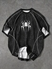 Gym Rark Men's Striped Spider Pattern Print Crew Neck Sports T-Shirt - Multicolor - View 1