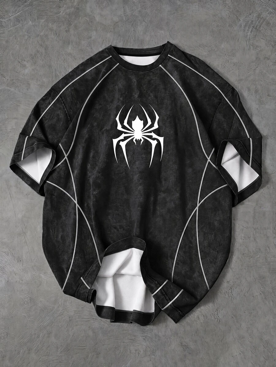 Gym Rark Men's Striped Spider Pattern Print Crew Neck Sports T-Shirt - Multicolor - View 1