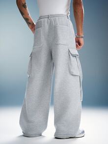 PAVTROS Men's Streetwear Loose Cargo Sweatpants With Pockets - Grey - View 2