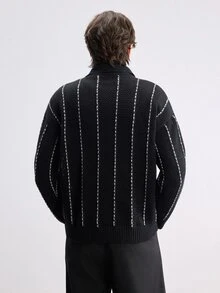 RONVEXI Men's Contrast Color Casual Versatile Daily Wear Cardigan - Black - View 2