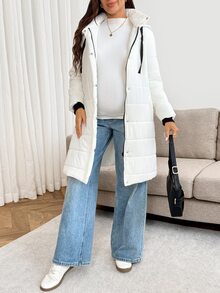 SHEIN Maternity Long Sleeve Colorblock Button & Zipper Design Hooded 3-In-1 Jacket Fall - Black and White - View 5