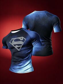 Manfinity SUPERMAN X SHEIN Men's Round Neck Short Sleeve Slim Fit S Pattern Comfortable Sports T-Shirt - Multicolor - View 1