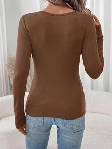 SHEIN LUNE 2件組女款純色圓領長袖保暖內裡休閒T恤 - 彩色 - 查看 2