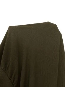 Shapeblank Plus Size Women's Spring/Autumn Fashion Casual Loose Comfortable Daily Basic Versatile Slimming Ruffle Hem Black Long Sleeve Shirt - Army Green - View 8