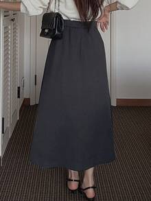 DAZY Women's Solid Color Casual Elegant Versatile Daily Skirt Work Business Dark Grey Fall - Grey - View 8