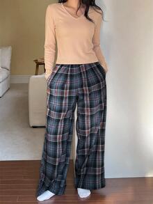 DAZY 春季寬鬆休閒舒適女款居家服兩件套 - 卡其色 - 查看 4