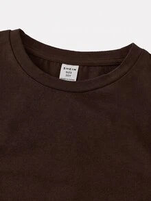 SHEIN Girlism 少女黑色抓皺設計長袖修身短版上衣，附髮圈，休閒日常時尚百搭可愛款，適合秋冬 - 咖啡棕 - 查看 3