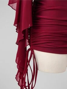 Sunspun Plus Size Spring/Summer Sheer Top & Fitted Drawstring Camisole Dress 2 Pieces Set Fall - Burgundy - View 3