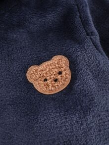 SHEIN 男嬰可愛秋冬毛絨長袖衛衣，中性嬰兒服飾，嬰兒冬季衣物 - 藏蓝色 - 查看 3