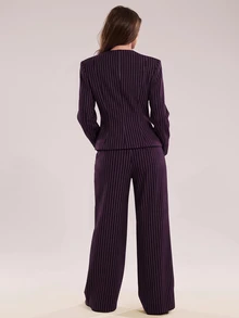 SHEIN BAE Women's Ruched Waist Brown Striped Long Sleeve Blazer And Pants Suit Set, Casual Commute Outfit, Social Event Wear - Brown - View 2