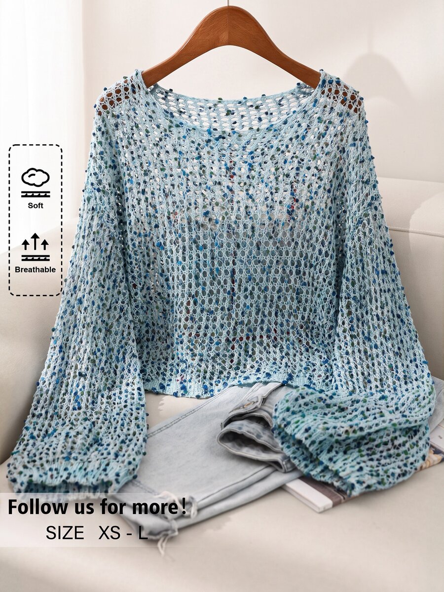 Story & Sage Casual Boho Vacation Women's Sweater, Fall Fitted Marled ...