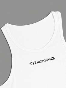 GymBeat ملابس علوية رياضي بدون أكمام مطبوع عليه حروف بتصميم بسيط للرجال لللياقة البدنية - أبيض - مشاهدة 3