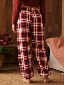 Lullawish Women's Gradient Plaid Fuzzy Casual Loungewear Lantern Pants - Hot Pink - View 2