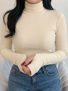 Dazy Plus Korean Style Autumn/Winter New High Neck Slim Fit Base Layer T-Shirt - Beige - View 7