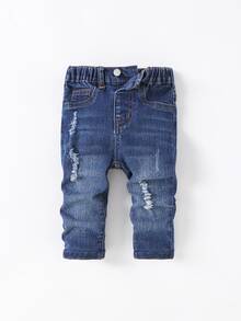 3Pcs Baby Boy Dark Blue Medium-Dark Blue And Light Gray Denim Stretch Tight Hole-Length Jeans - Multicolor - View 7