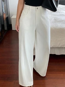 Dazy Plus Fun Commute Versatile Loose Casual White Long Straight Leg Jeans - White - View 3