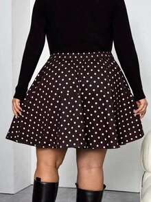 SHEIN CURVE+ تنورة A-خط بلون موحد مع أزرار أمامية بتصميم بسيط، للارتداء اليومي العادي، مقاس كبير - بني - مشاهدة 2