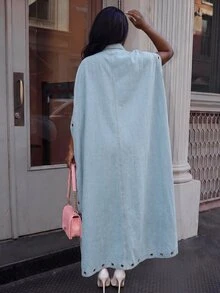 Slaydiva ملابس علوية جينز نسائية عصرية متعددة الاستخدامات مزينة بحلقات معدنية - الأسود - مشاهدة 2