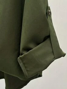INAWLY Áo sơ mi nữ cổ bẻ tay bo thiết kế phân tầng phong cách thường ngày - xanh quân đội - Xem 5